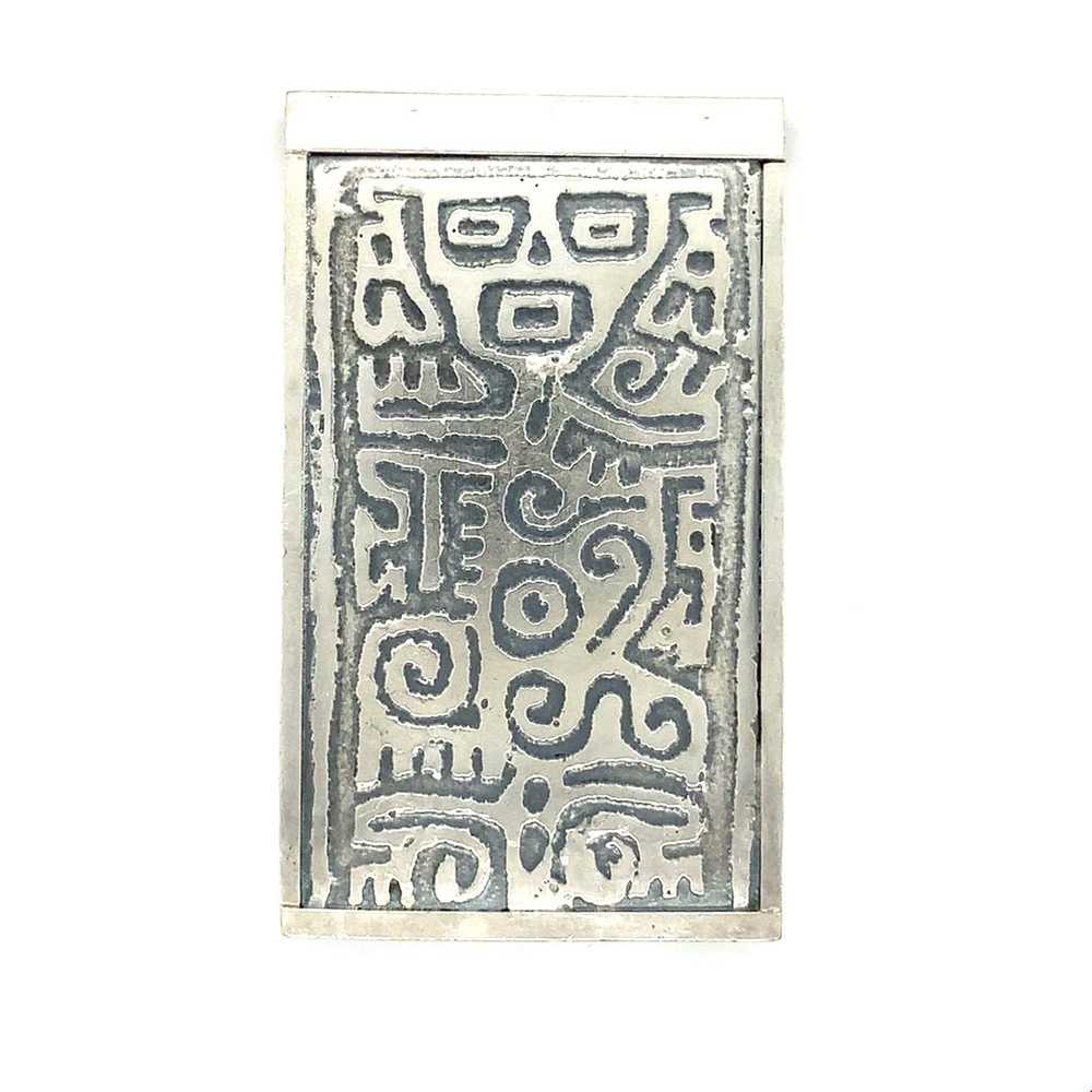 Vintage Signed Sterling Element By Max Carved Tribal Symbol Rectangular Pendant