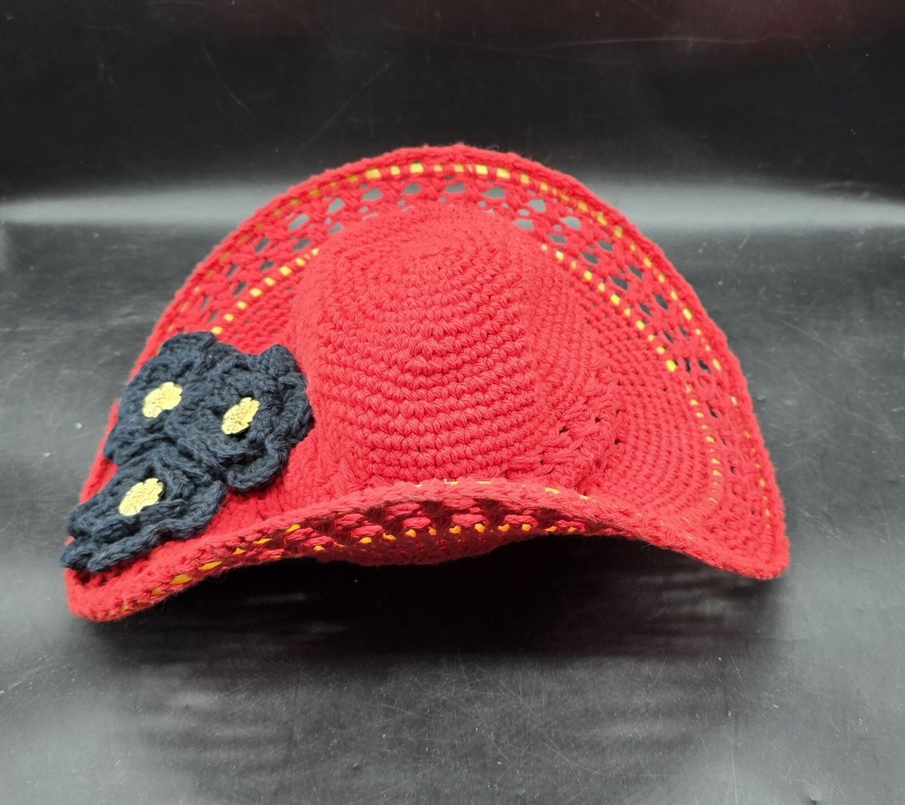 Handmade Crocheted Hat Red Black