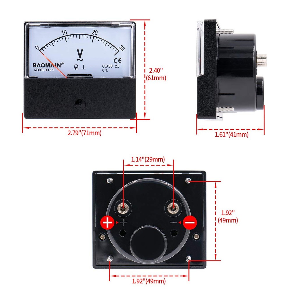 Voltmeter Dh670 Ac 030v Rectangular Class 2.5 Analog Panel Volt Voltage Meter