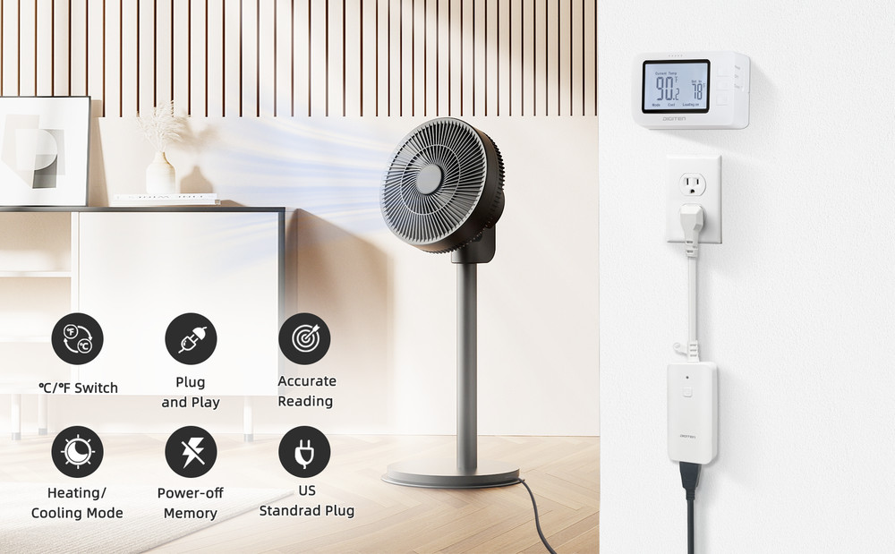 Remote Control Thermostat - Pre-Wired Temperature Controller for Heaters & AC, ℃