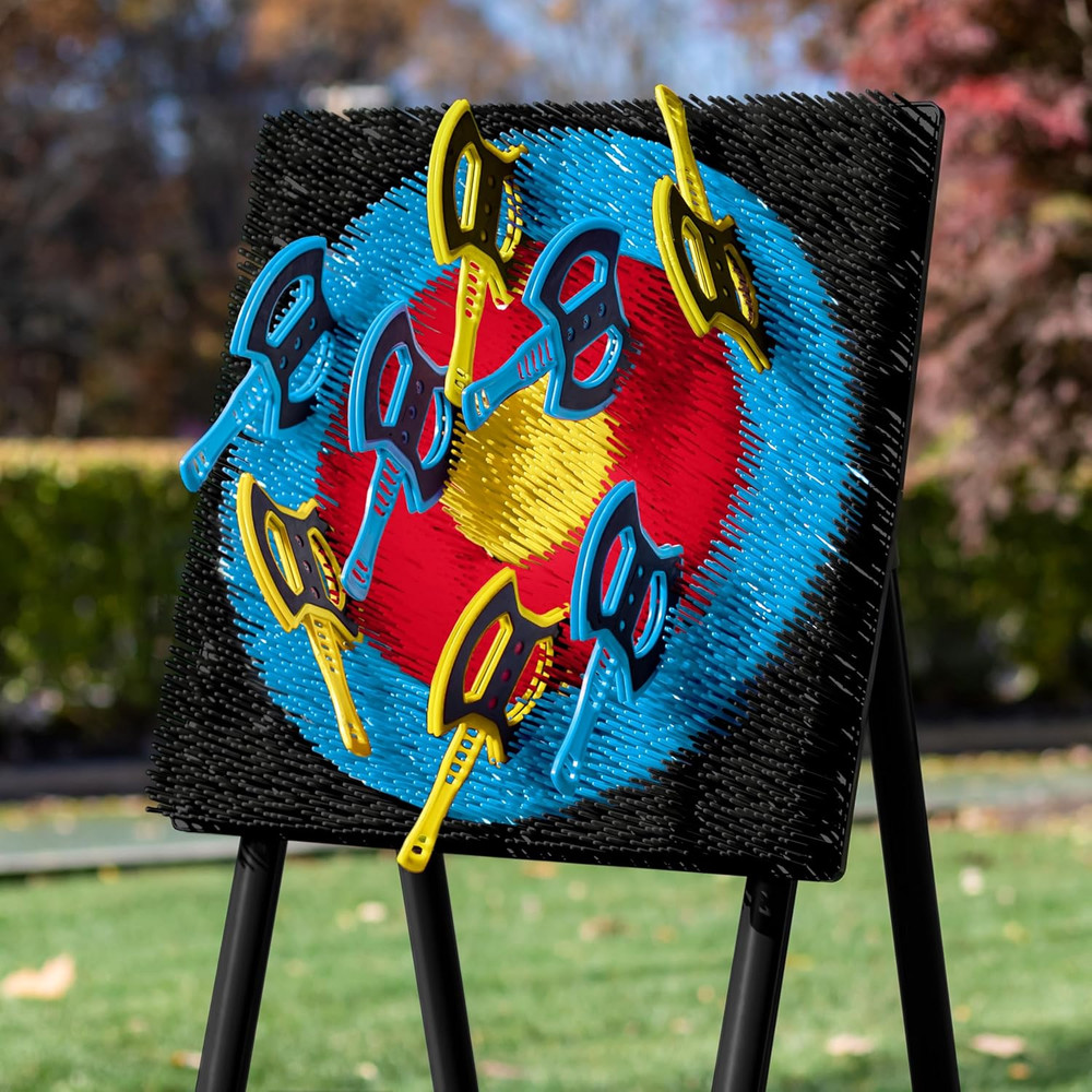 Axe Throwing Target Game - 5Ft Tall Sturdy Steel Frame - Includes 8 Throwing Axe