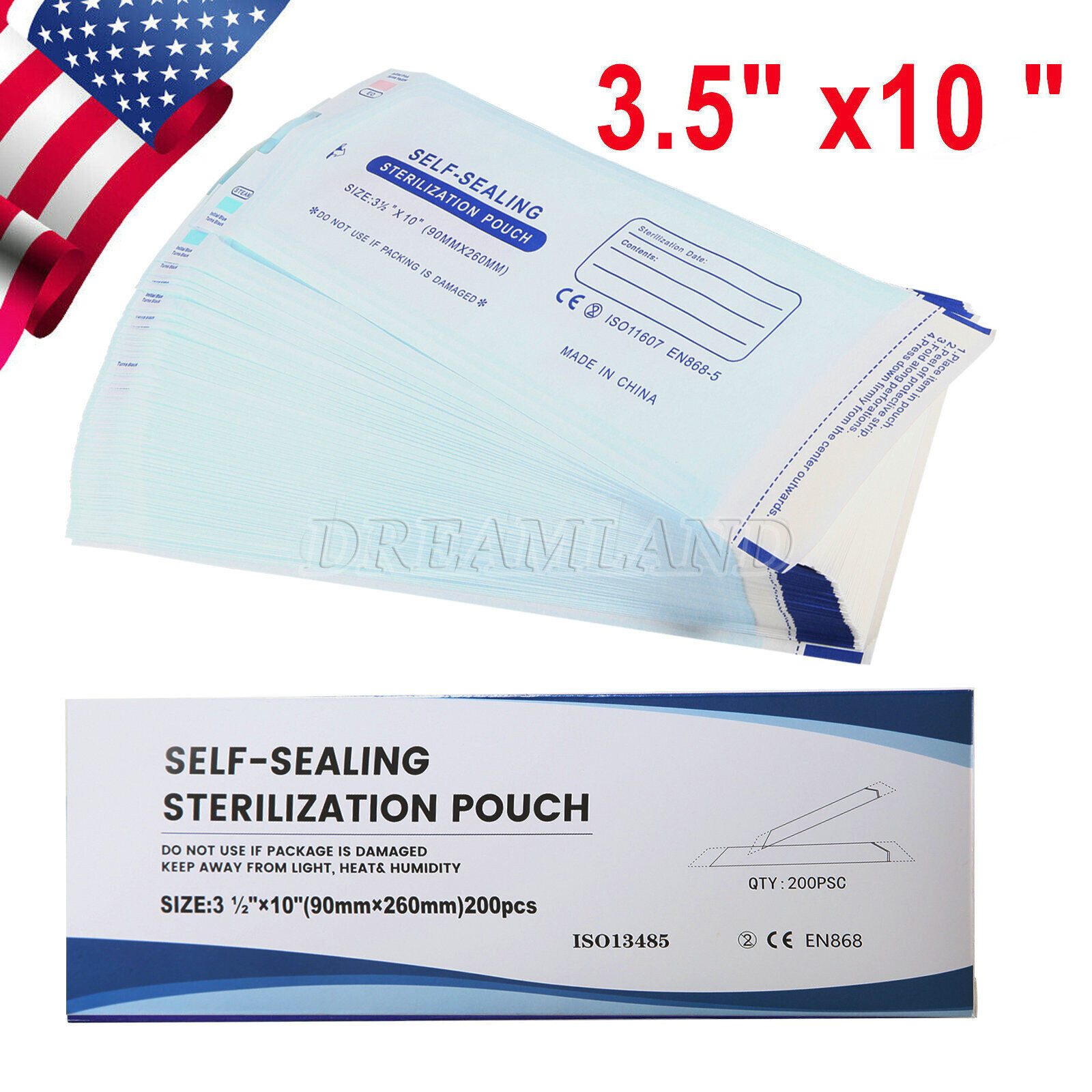 3-1/2" x 10" Dental Medical Self Seal Pouch Sterilization Bag Pouches USA