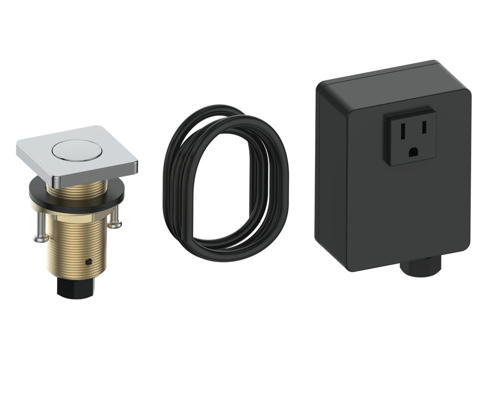Cordless Air Switch Kit for Garbage Disposal, Polished Chrome Push Button, Brass