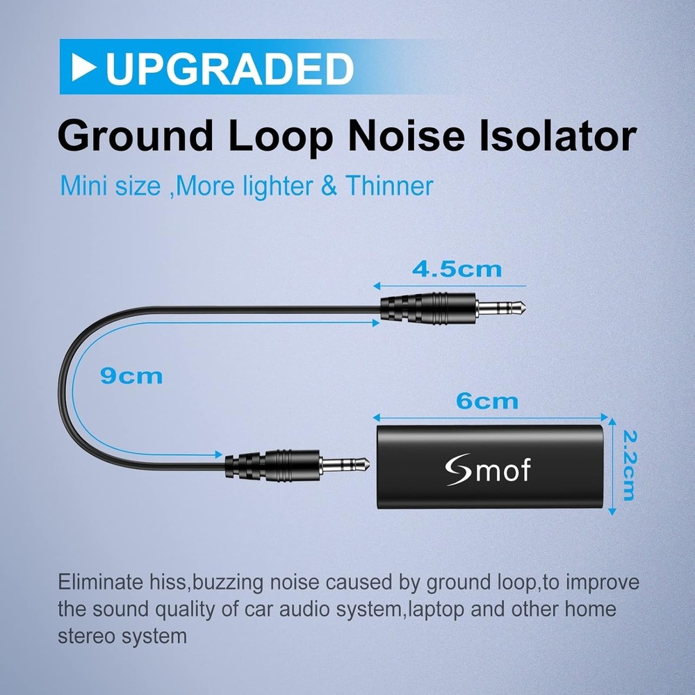 Upgraded Ground Loop Noise Isolator with 3.5mm Cable for Quiet Audio Experience