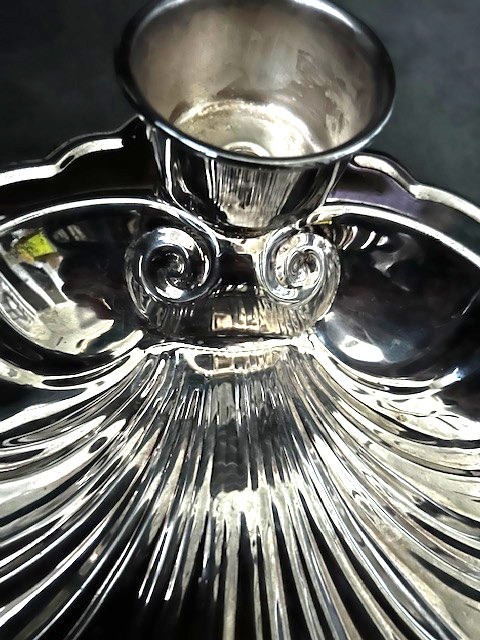 Vintage Silverplate Shell-shaped Serving Dish with Glass Condiment Insert