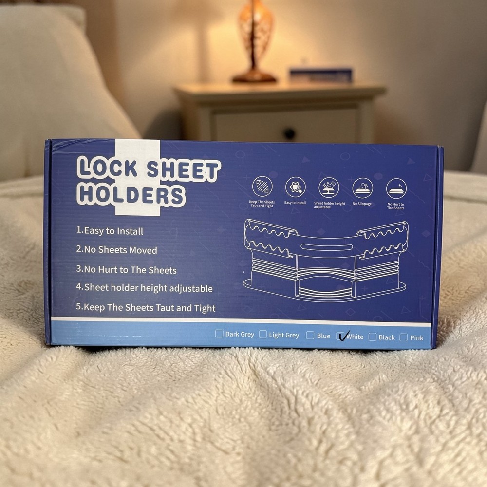NEW Lock Sheet Holders – Adjustable White Bed Sheet Fasteners for a Bed