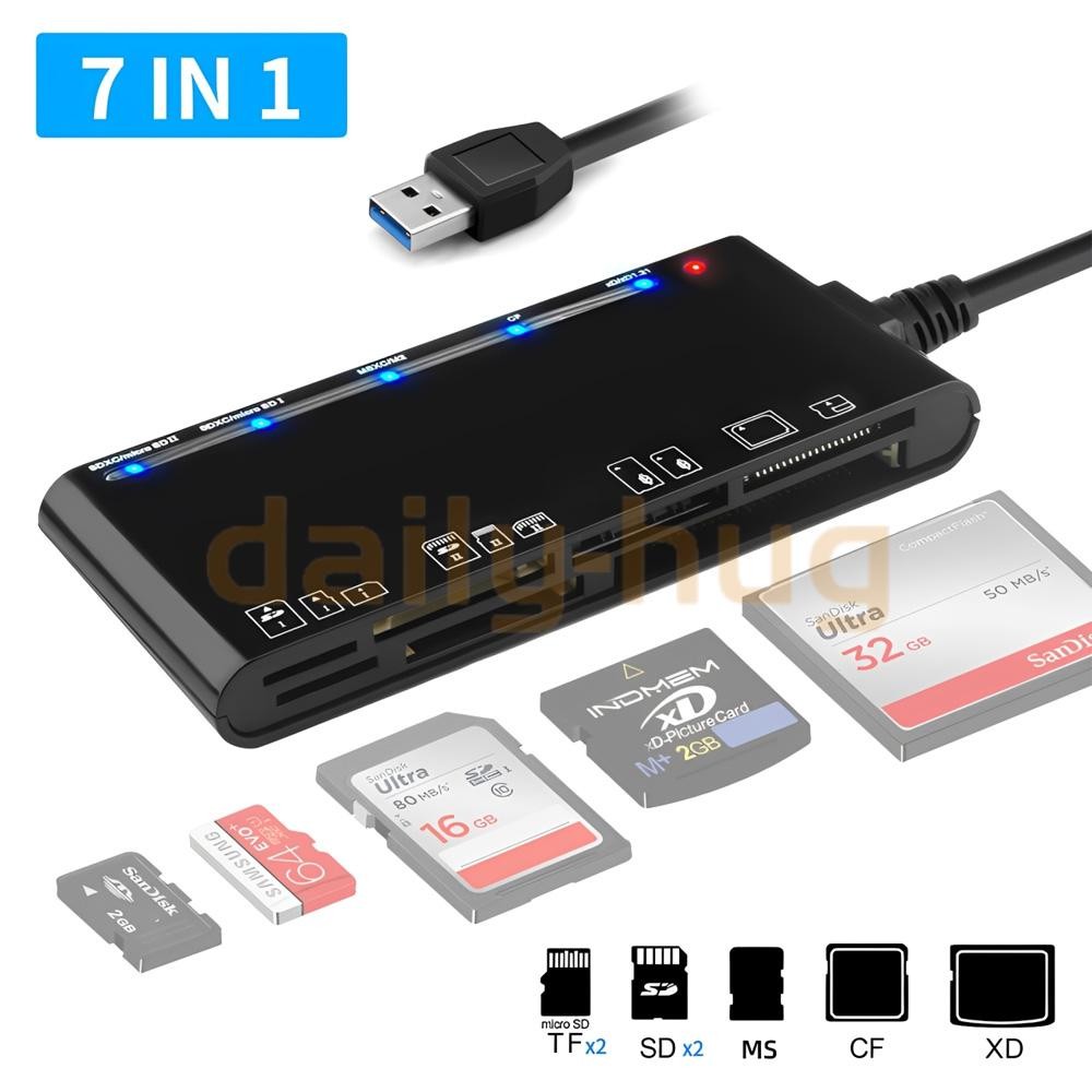 USB3.0 Multi Card Reader for SD, CF, Micro SD, XD, MS Cards - 7 in 1 Adapter Hub