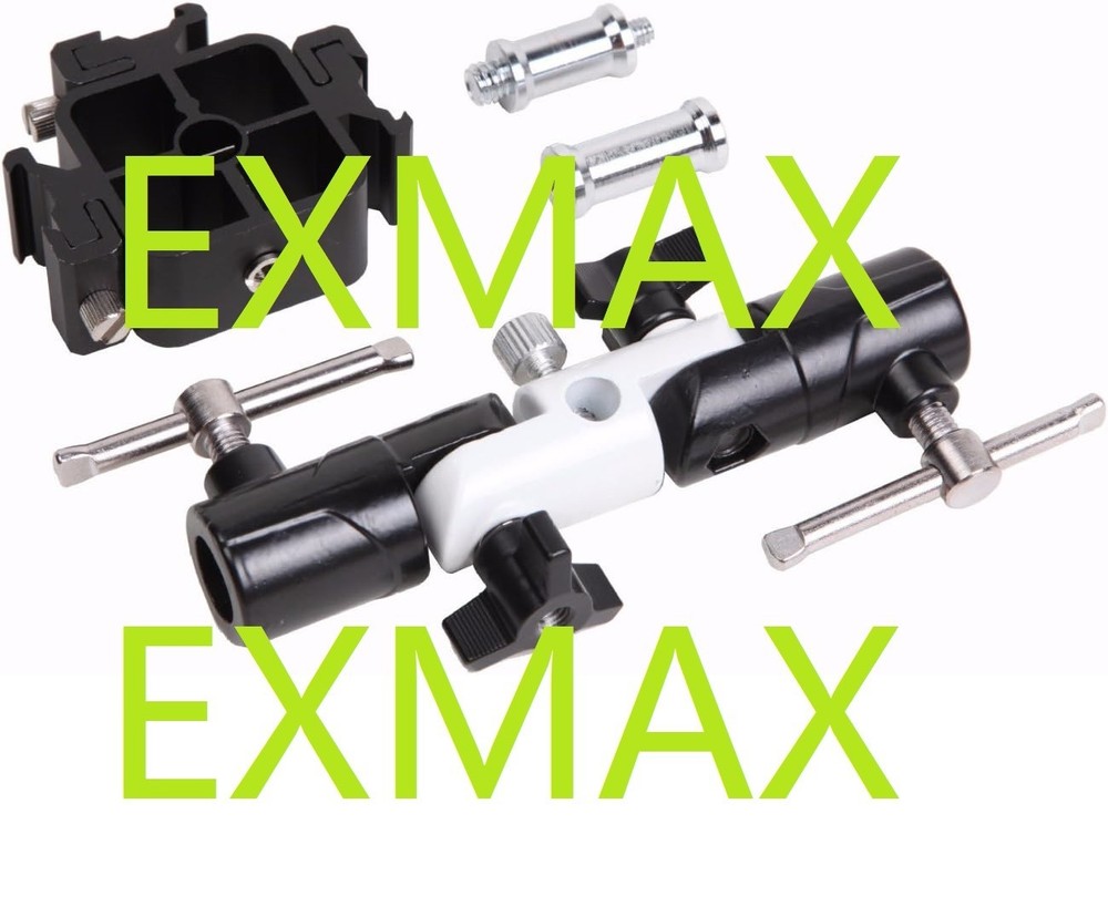 EXMAX Triple (3) Flash Head Adapter with Swivel/Tilt Bracket 3 Section U Shape