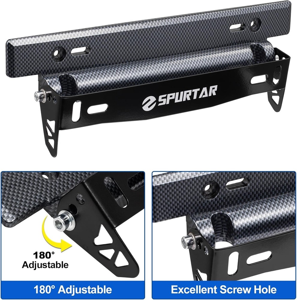 Spurtar License Plate Frames, Adjustable Front Car Holder Black