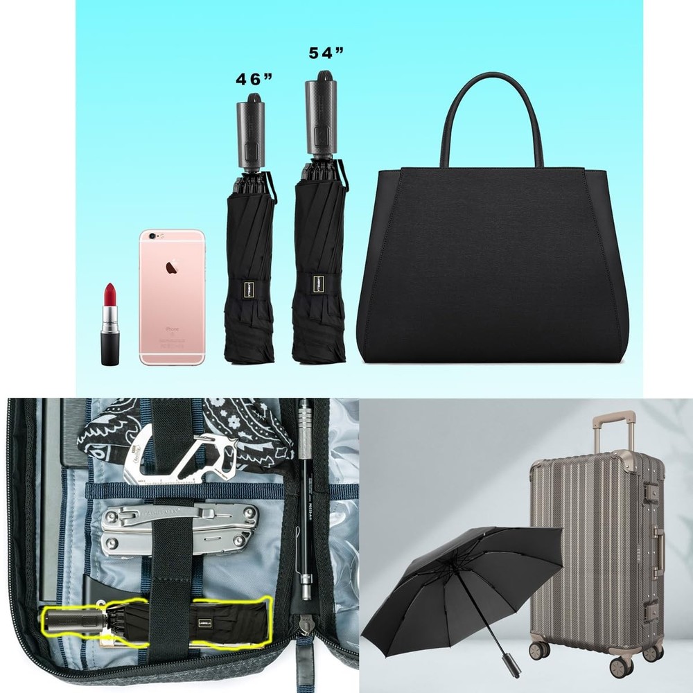 LANBRELLA Compact Reverse Folding Umbrella Auto Windproof 46 INCH, Black