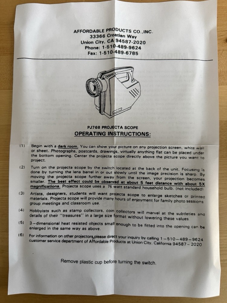 APCO Projectascope – Working – Original Box & User Guide Model PJ768