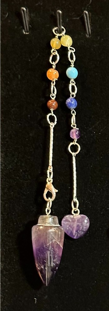 Amethyst crystal dowsing pendulum, handmade with Chakra stone beads