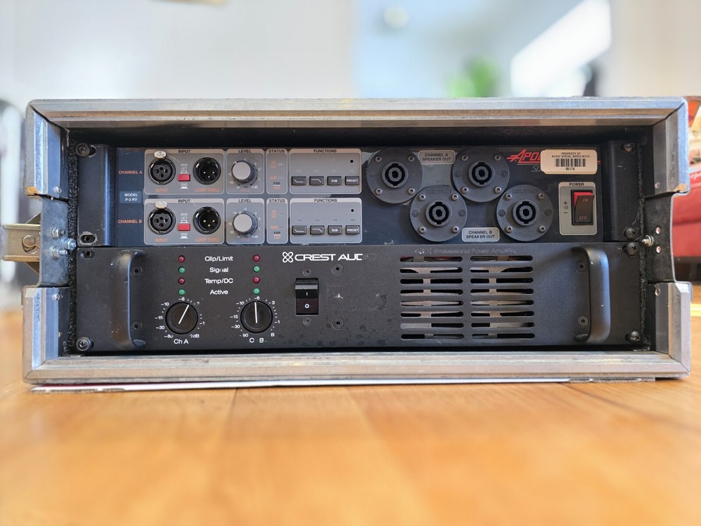 Crest Audio 4801 Amplifier 1200 Watt + Apogee P-3 RV Crossover Processor +  Case