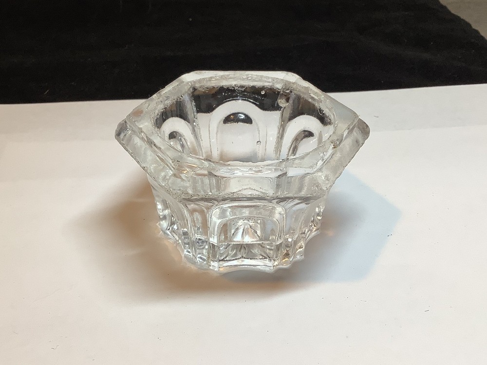 Lacy Glass Era 1825-1850 Hexagonal Shape Flower Base Patterned Open Salt Cellar