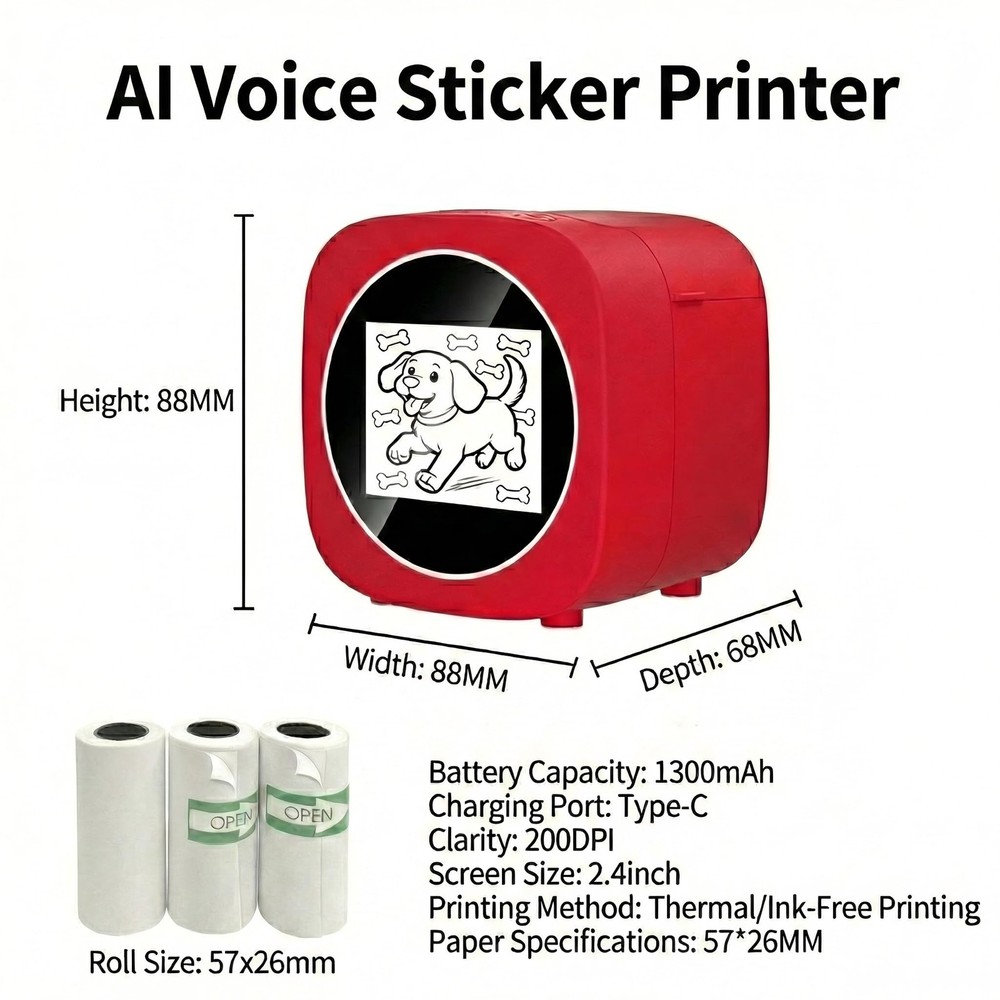 AI Mini Printer Portable, Inkless Sticker Printer with AI Voice Generation & ...