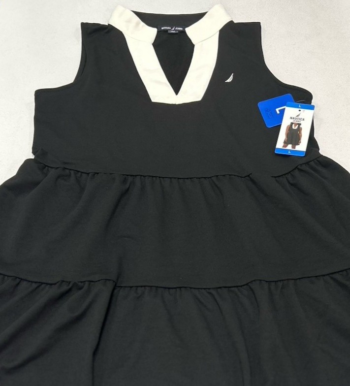 Nautica Jeans Women's Tiered Collar Sleeveless Mini Dress, Black, Size L