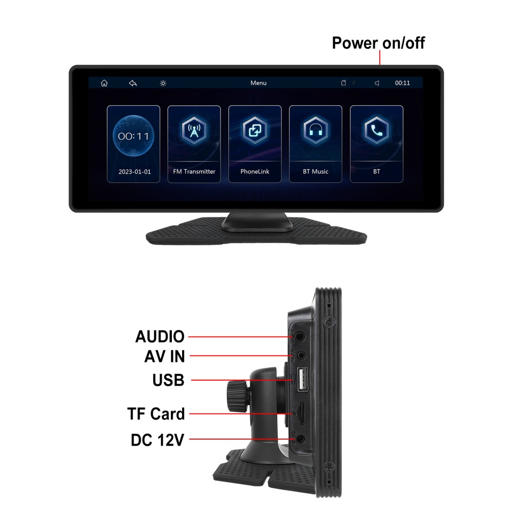 10.26" Touch Screen Wireless Apple Carplay Portable Car Stereo Android Auto Cam