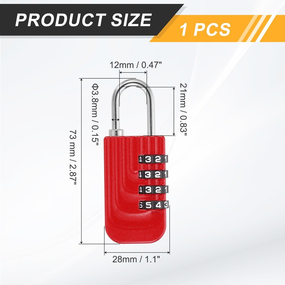 Resettable 4 Digit Combination Lock Code Padlock, Red (73 x 28mm)