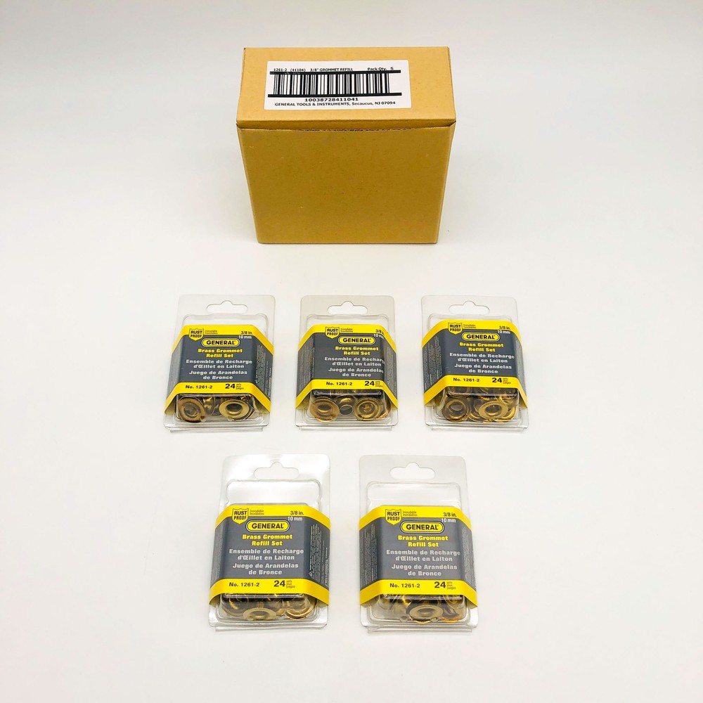 5x General Tools 1261-2 Grommet Refills Rustproof Solid Brass 3/8in (120 Sets)