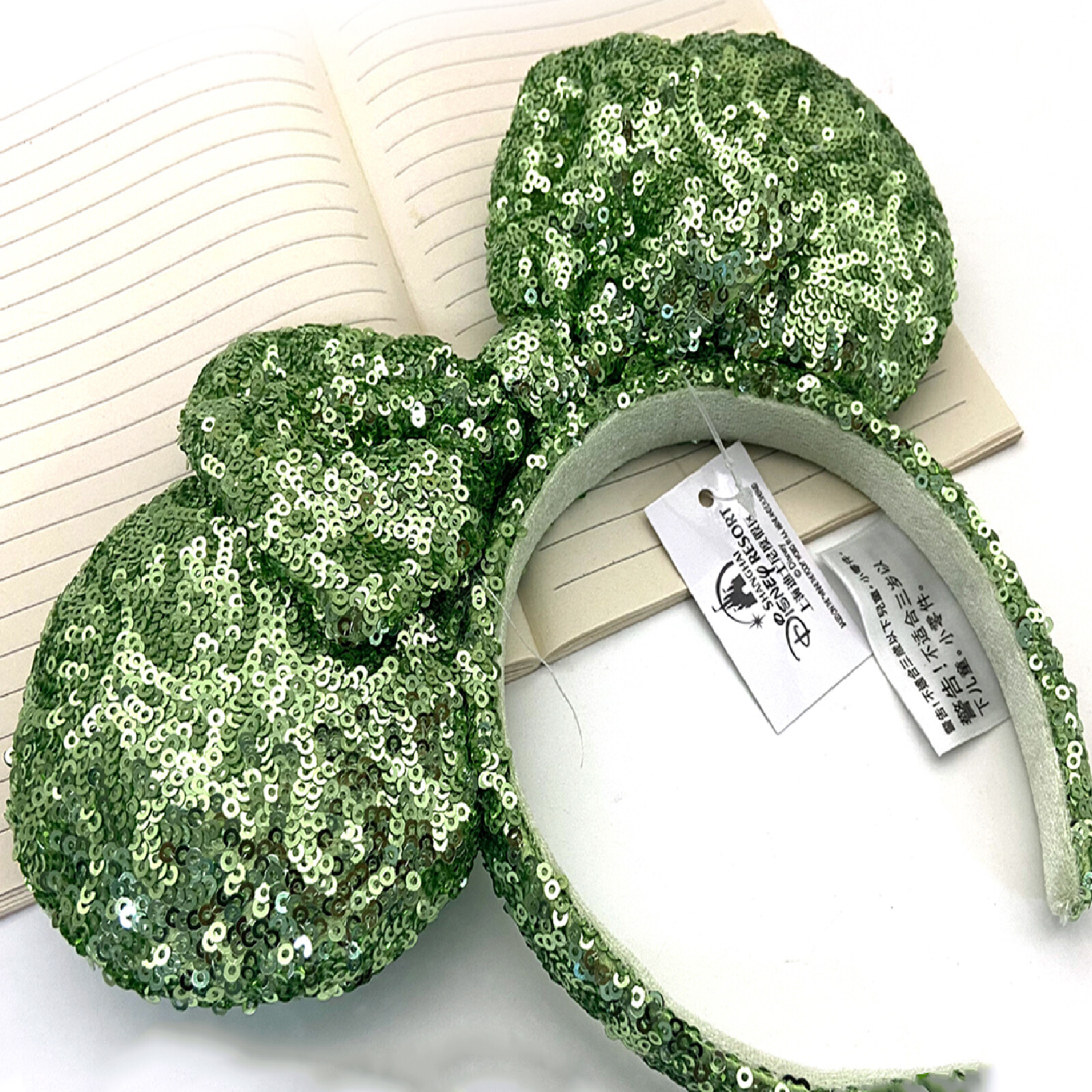 Disney-Parks Mickey Green Sequin Bow Exclusive Rare Minnie Mouse Ears Headband