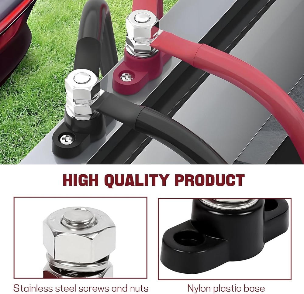 Hovom 2PCS Single Stud Battery Junction Posts Block, 12V 3/8" Insulated