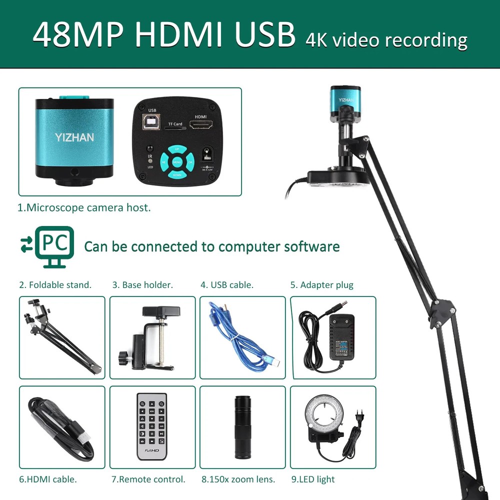 48MP 4K Electronics Soldering Microscope FULL HD 1080P HDMI Camera USB Software