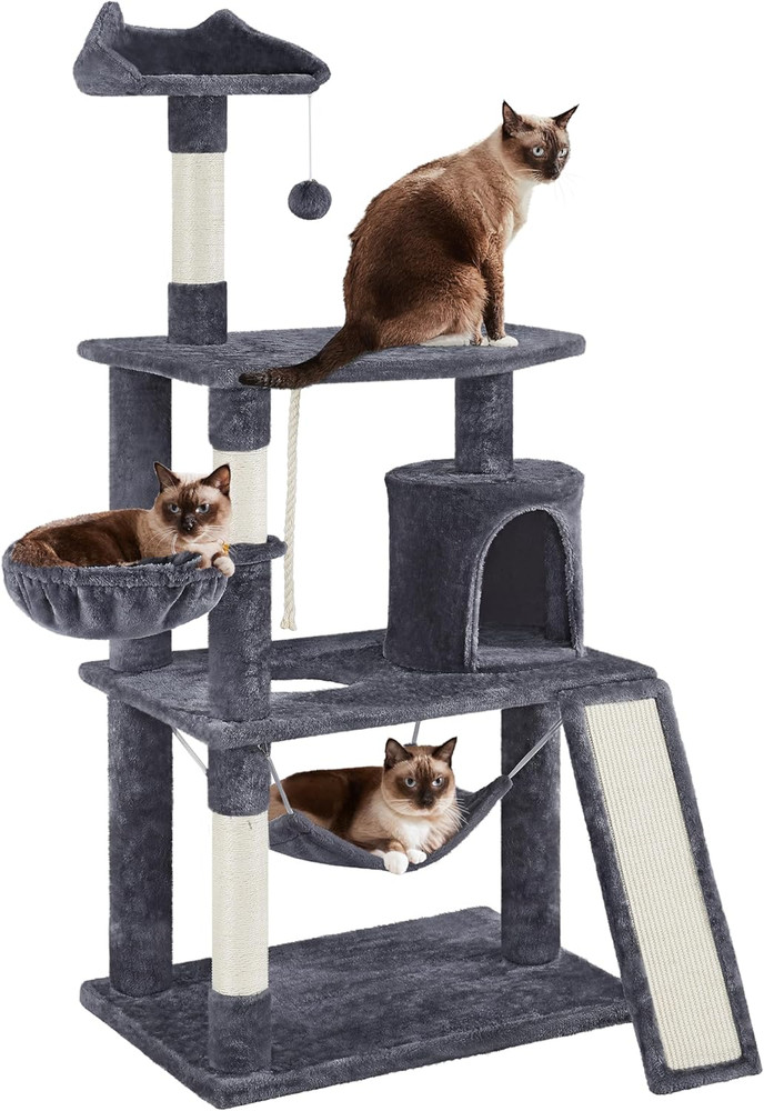 Deluxe 63.5" Multi-Level Cat Tree with Hammock & Scratching Posts for Cats