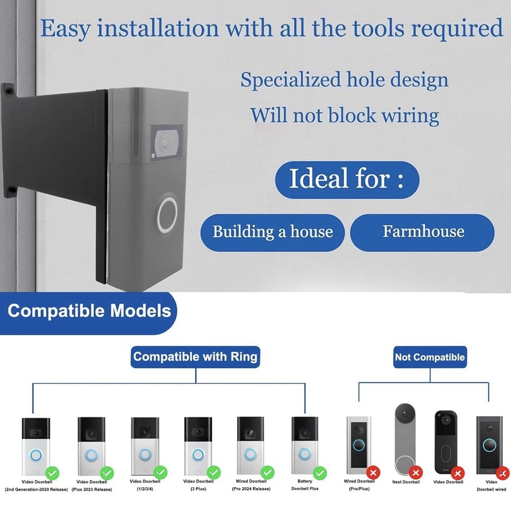 Doorbell Mount Compatible with Ring Doorbell - 3” Mount