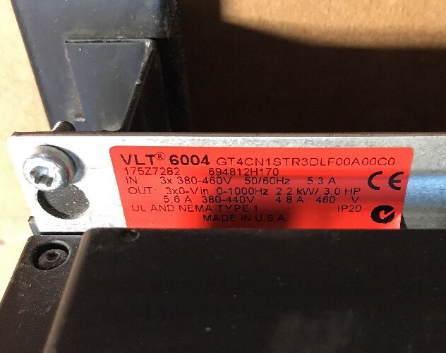 DANFOSS VLT 6004 2.2kW 3.0HP VARIABLE SPEED DRIVE GT4CN1STR3DLF00A00C0 175Z7282