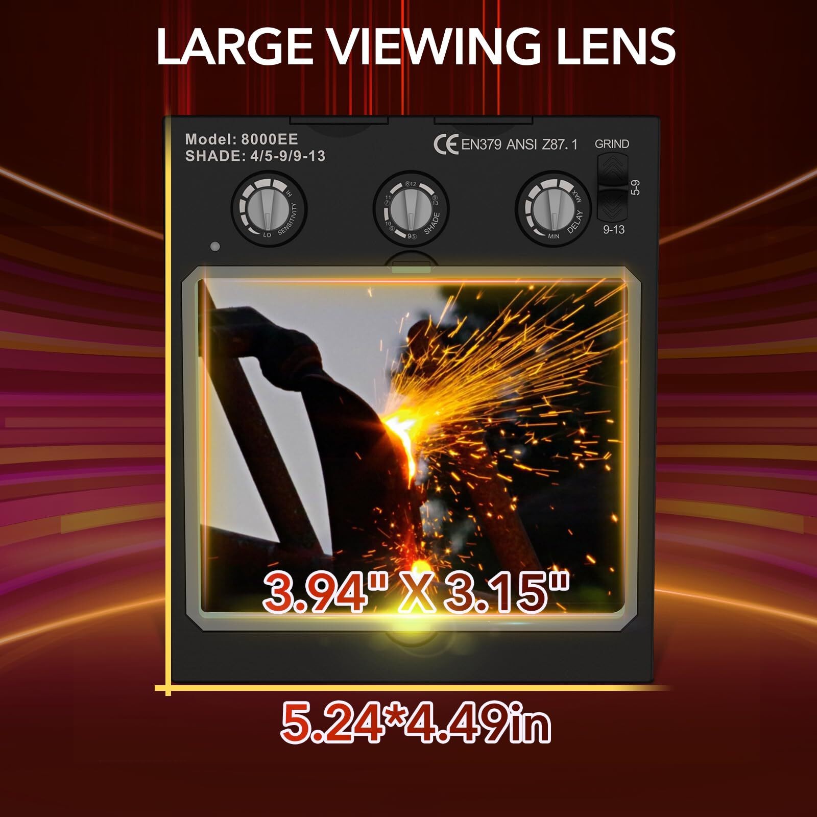 Auto Darkening Welding Helmet, True Color Large View, 4 Arc Sensor, LED Light