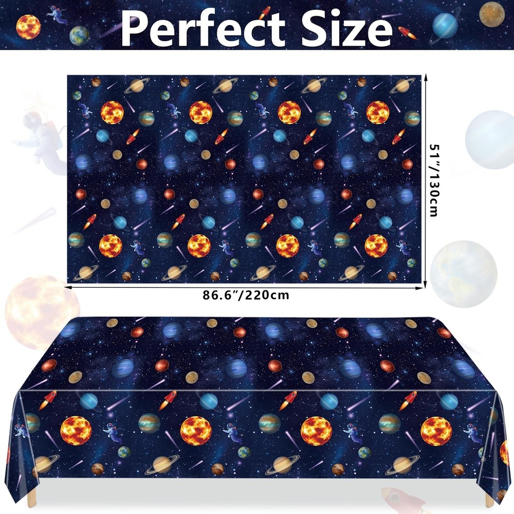 2 Pack Outer Space Party Tablecloths, Solar System Table Covers, 51x87'' Plas...