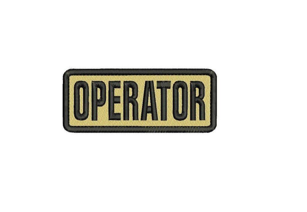 OPERATOR EMBROIDERY PATCHES 2X5 HOOK ON BACK BLACK on TAN