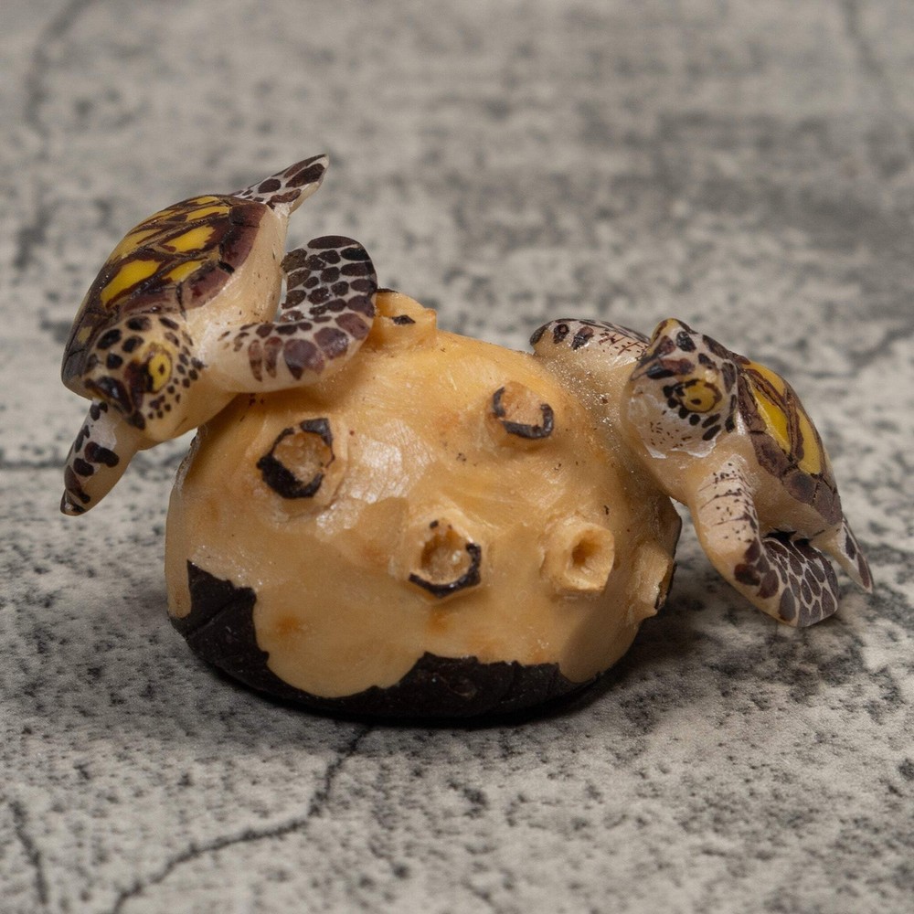 Double Sea Turtle Tagua Carving