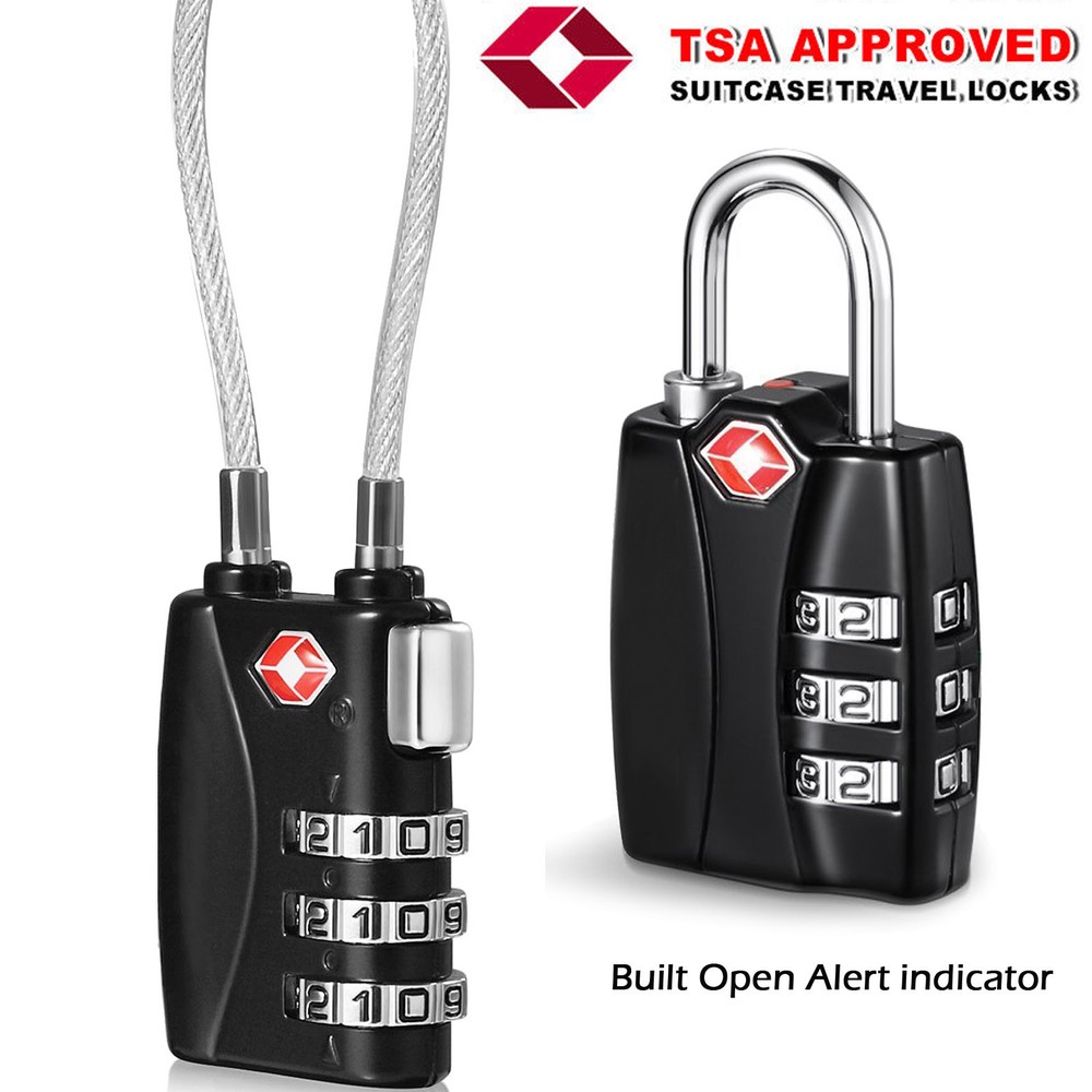 US TSA Luggage Lock - 3 Digit Combination Padlock - with Open Alert Indicator