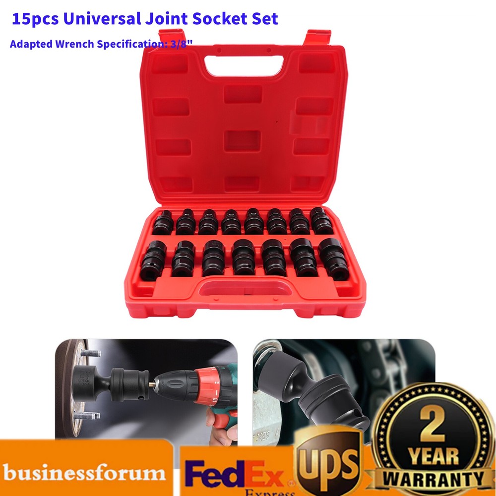 3/8" Drive Shallow Impact Universal Joint Socket Set, 15-Piece Swivel Socket Set
