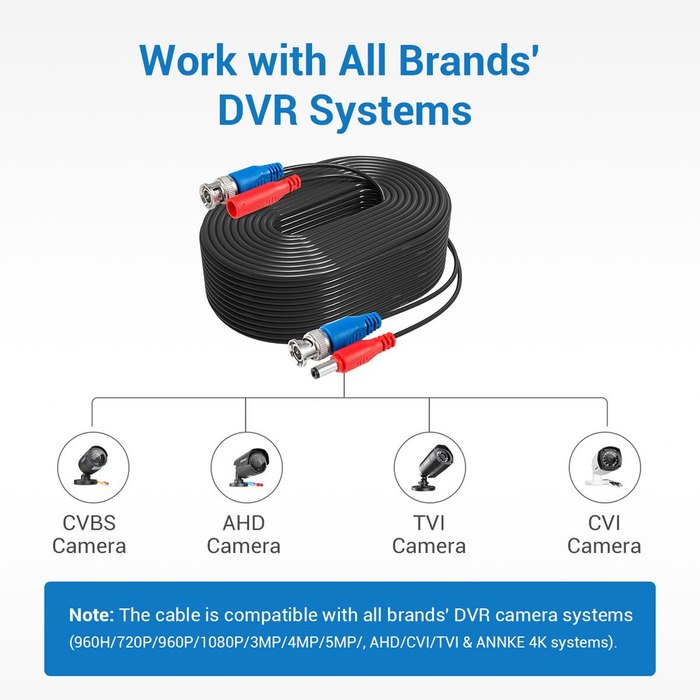ANNKE 4x 100ft 30m Video Power BNC extend Cable for CCTV Security Camera System