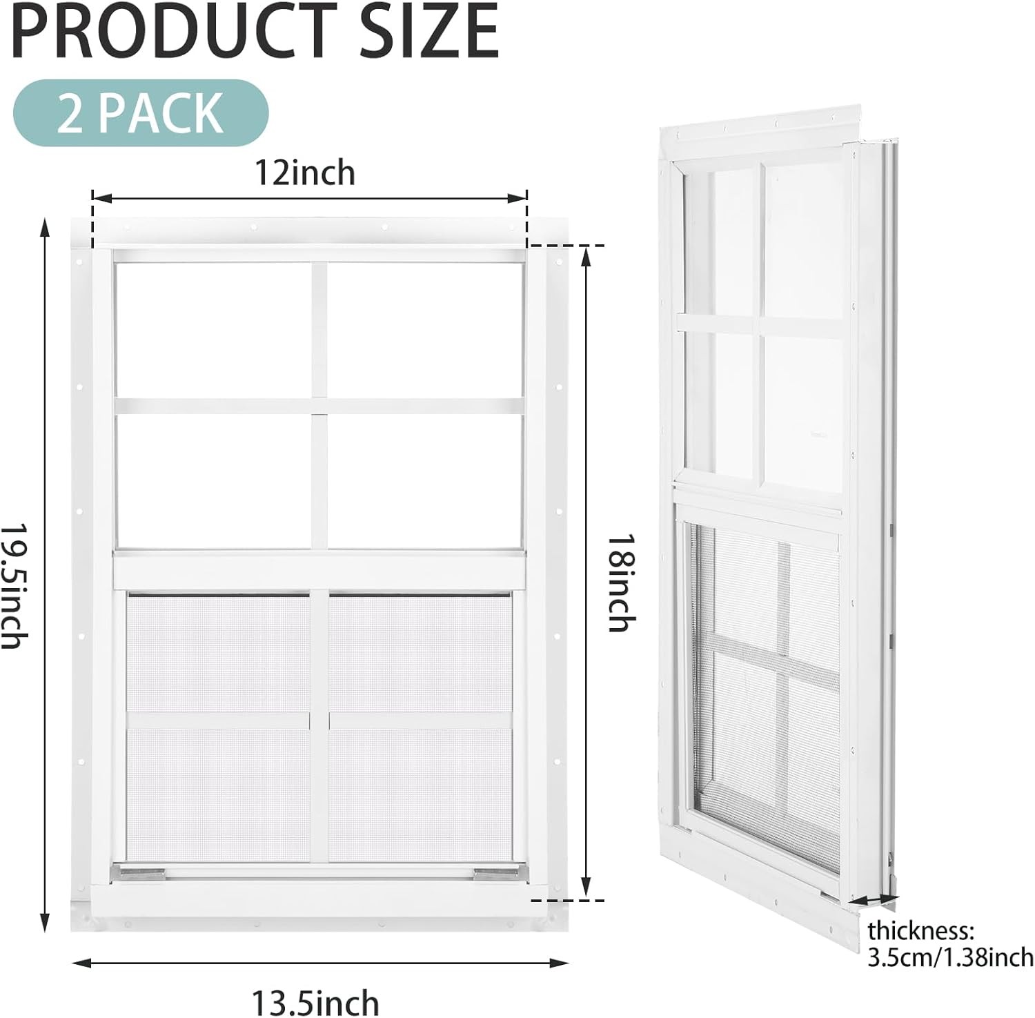 Tandefio 2 Pack 12''x18'' Shed Windows, Small Sliding Windows, White Flush Mount