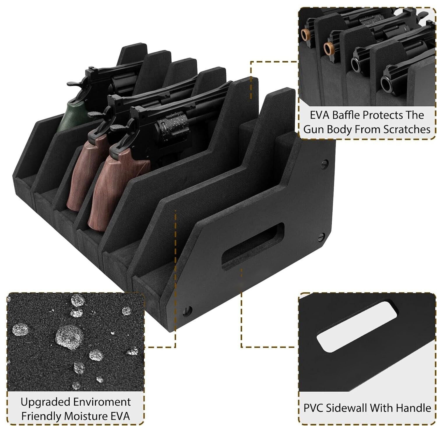 Gun Rack for 6 Handguns, Pistol Holder Organizer Accessories Gun Safe Organizer