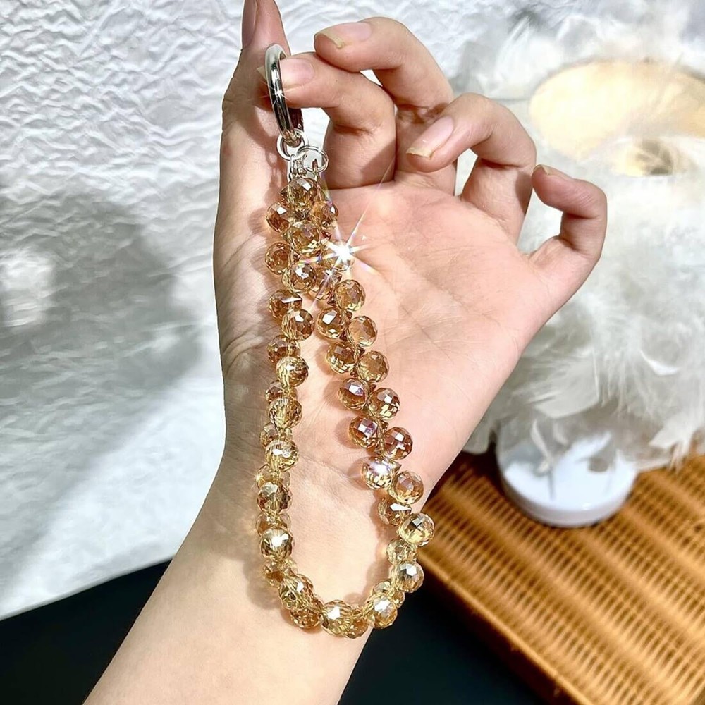 Elegant Gold Beaded Phone Wrist Strap with Security Tether - Perfect Accessory