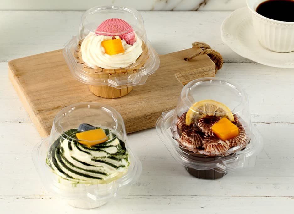 100 Pcs Cupcake Boxes Plastic Individual Container Single Carrier Dome Lid