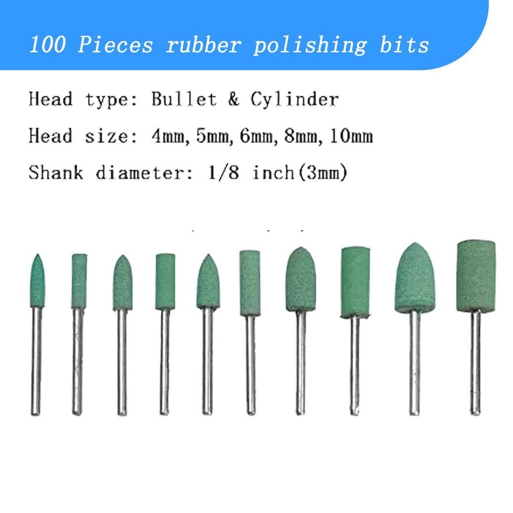 100 Pcs 𝐑𝐮𝐛𝐛𝐞𝐫 𝐏𝐨𝐥𝐢𝐬𝐡𝐢𝐧𝐠 Bits - 1/8 Inch Shank Silicone Rubber...