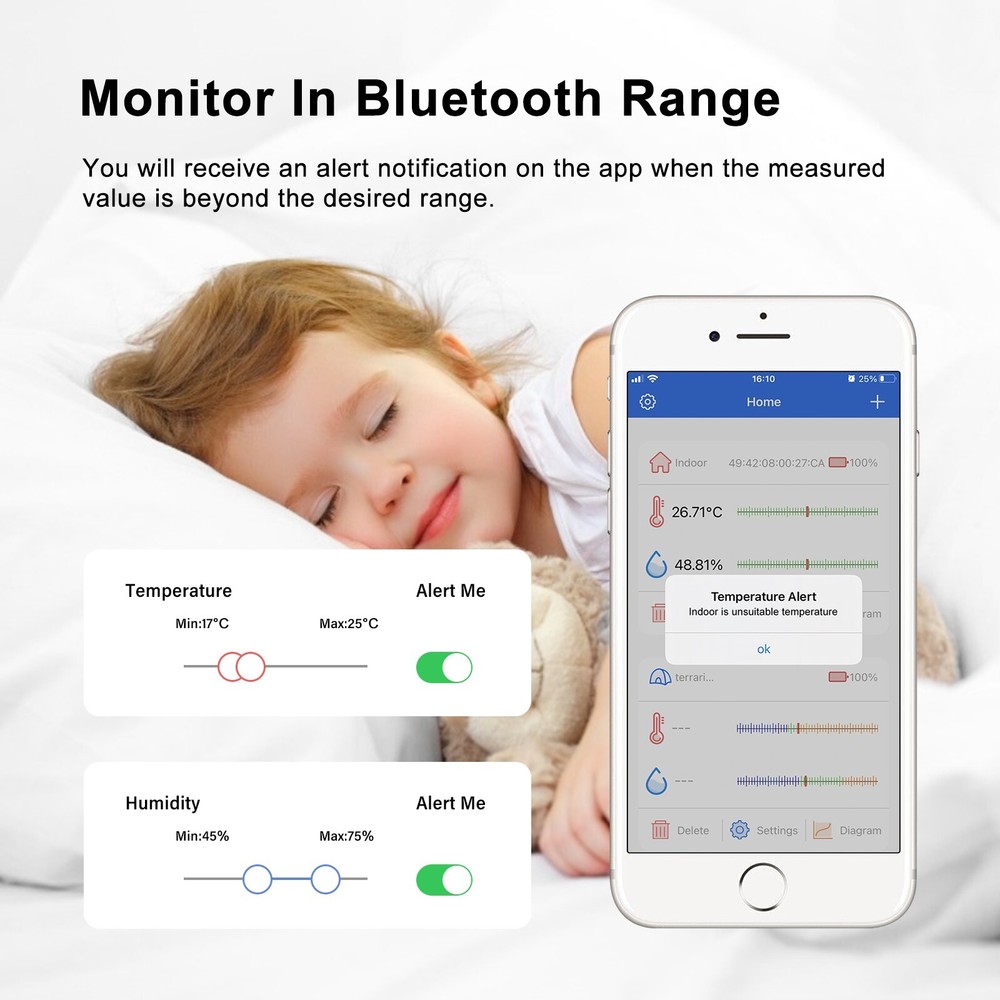 Bluetooth Humidity Sensor Temperature Thermometer Data Logger Display Screen CF