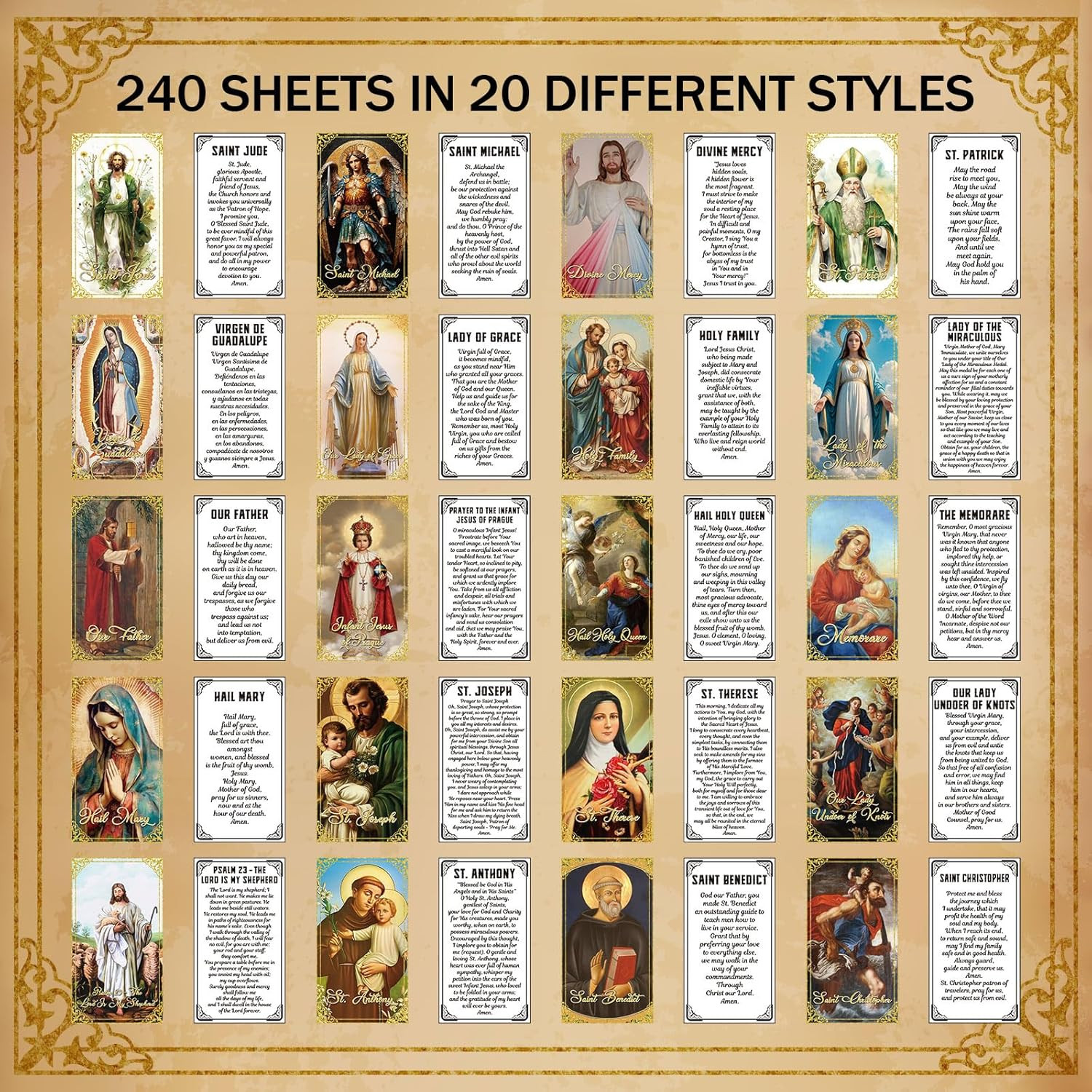 240 Pcs Catholic Prayer Cards Gifts Bulk Holy Cards with Catholic Saints and ...