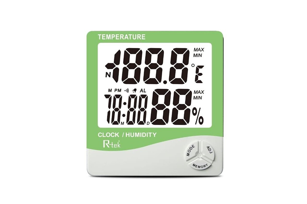 R-Tek Digital Hygrometer Thermometer for Humidity with Clock LCD Display