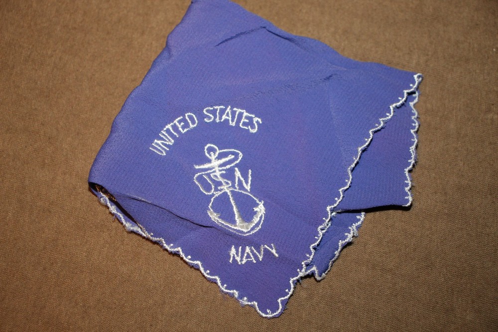 Original WW2 U.S. Navy "USN" Blue Silk Gift Hankie/Napkin