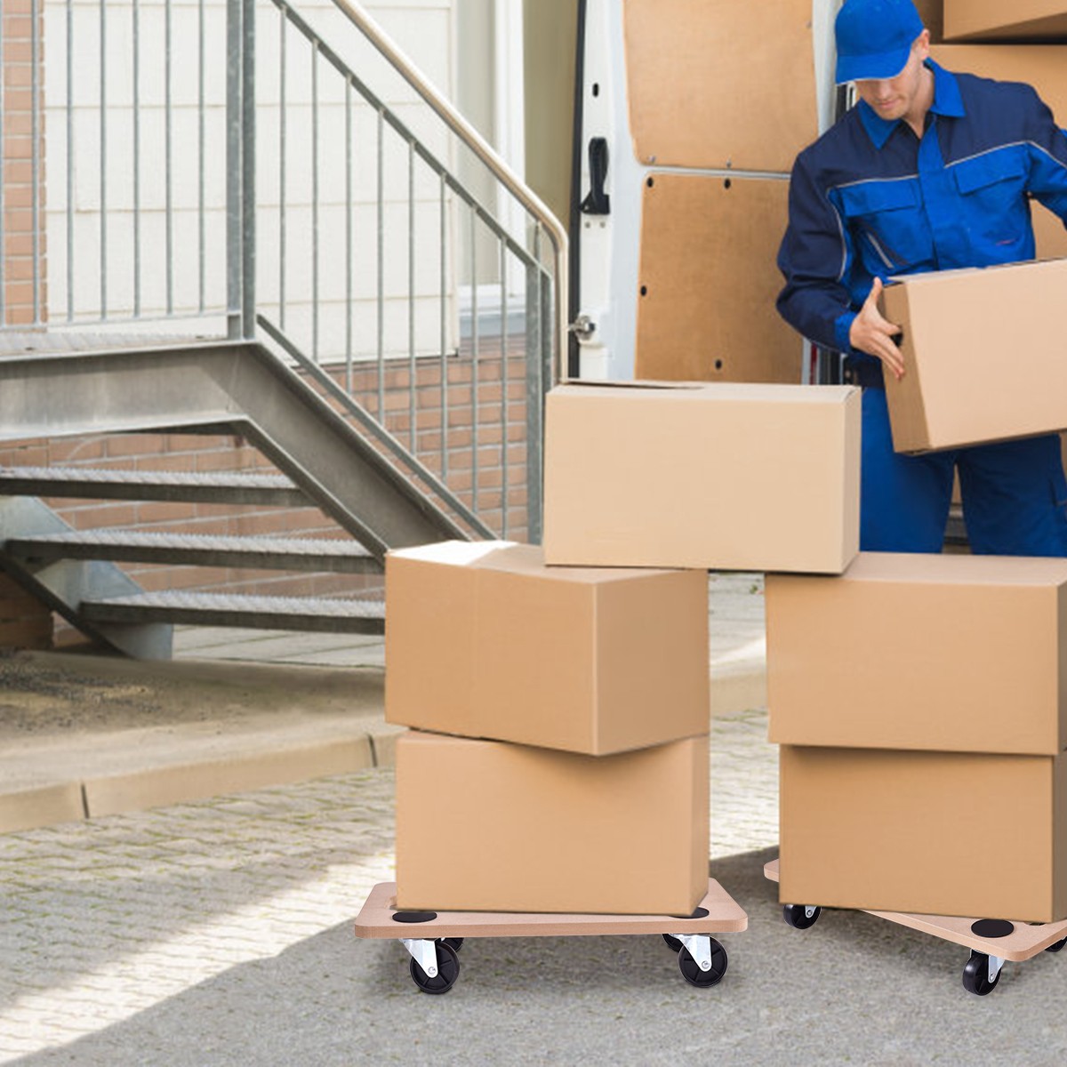 440lbs Platform Dolly Rectangle Wood Utility Cart Wheeled Transporter