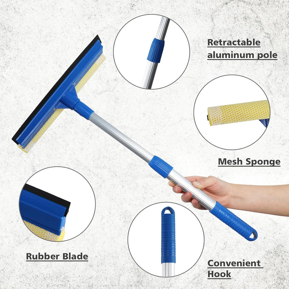 Professional Window Squeegee,2 in 1 Squeegee Window Cleaner with Long Stainless