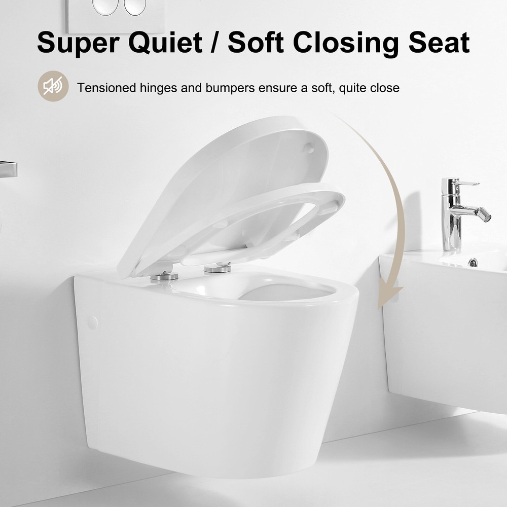 Compact Wall Hung Toilet Combo Set 1.1 GPF / 1.6 GPF Dual Flush Push Button