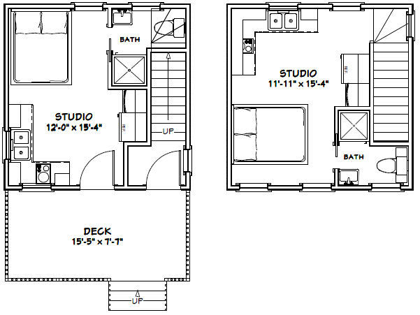 16x16 Tiny Duplex -- 441 sq ft -- PDF Floor Plan -- Model 2K