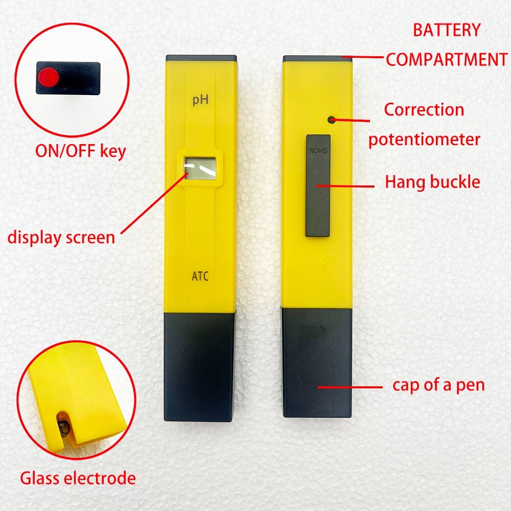 Digital pH Meter Tester 0.0-14.0 pH Range 0.1 pH Resolution ±0.1 pH Accuracy